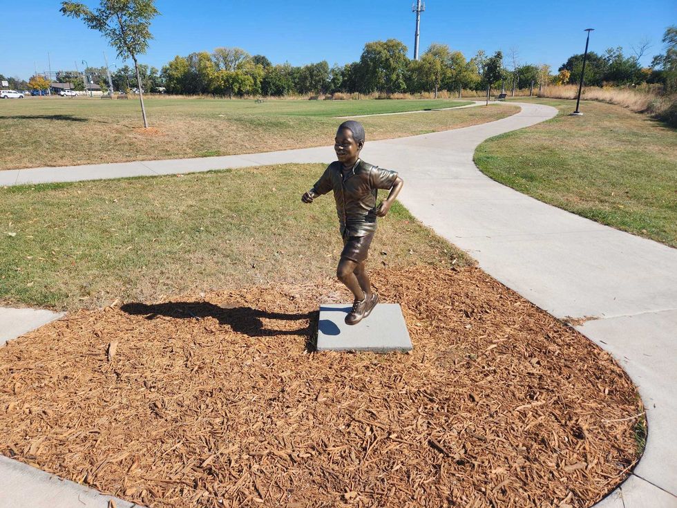 The statue in its new home at a park in Crystal, Minnesota.
