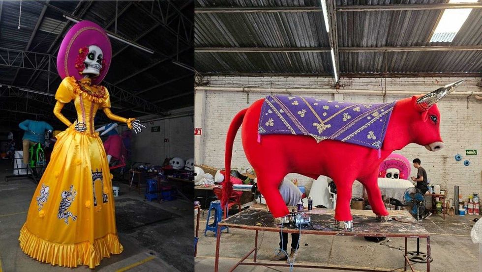 The statues were assembled in a studio before being installed in Times Square