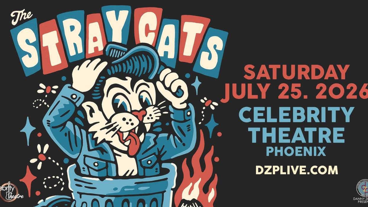 The Stray Cats concert poster: Rockabilly cat, July 25, 2026, Celebrity Theatre Phoenix.