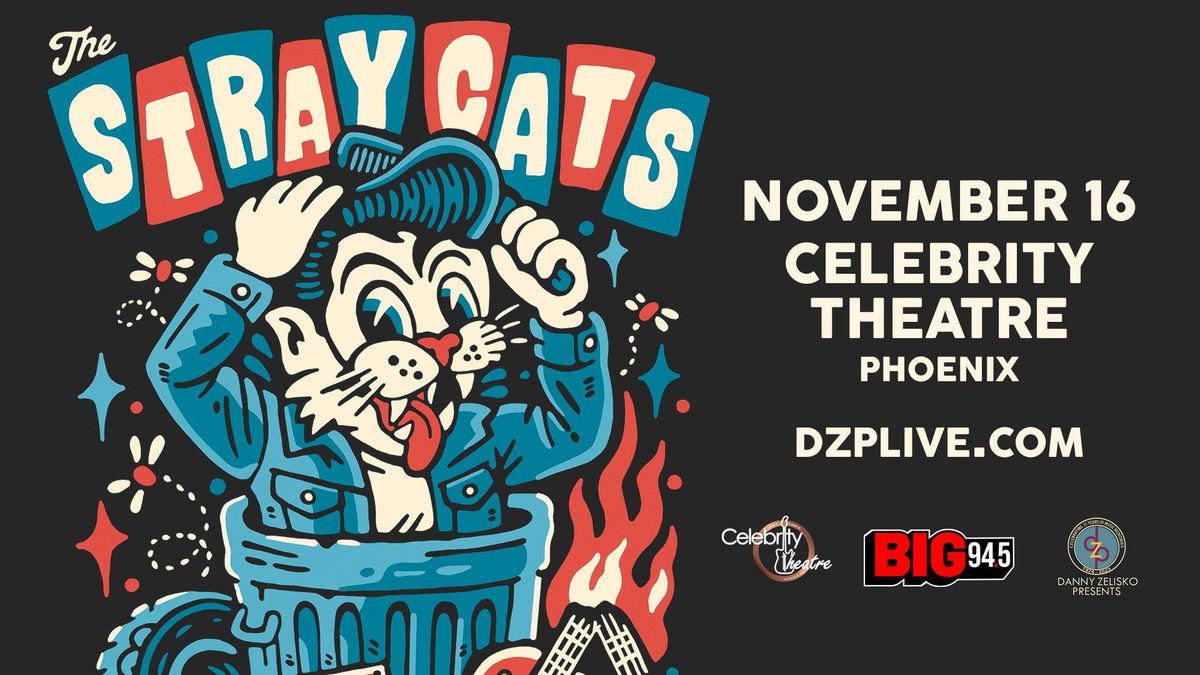 The Stray Cats concert poster with retro cat mascot. November 16, Celebrity Theatre Phoenix.