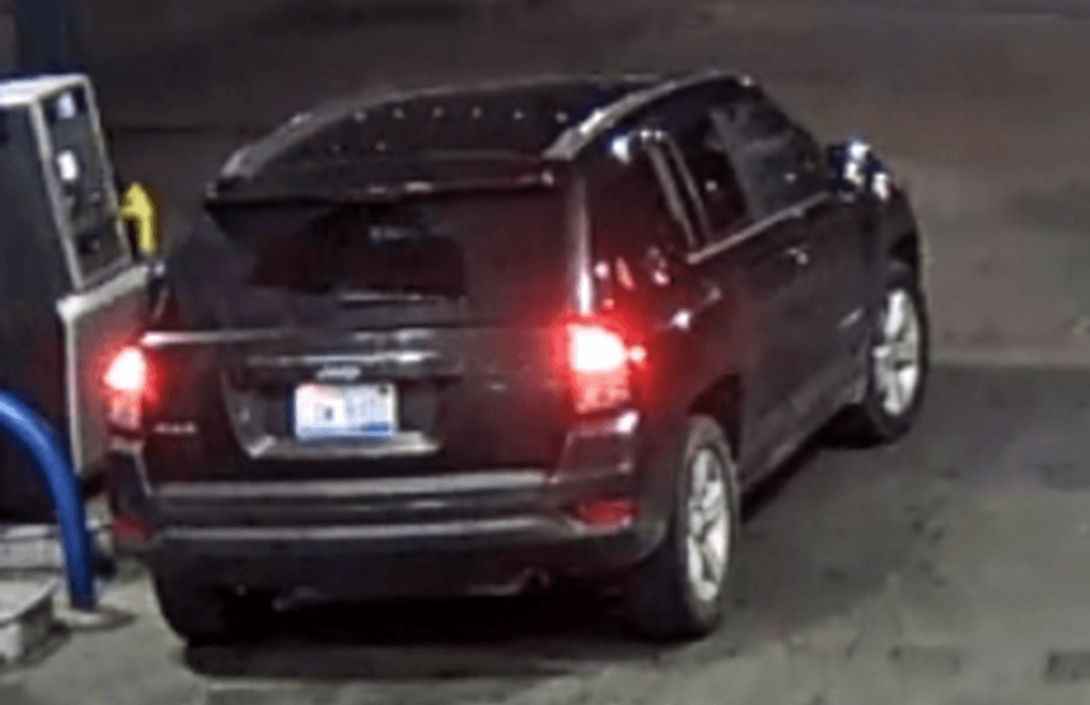 The suspect vehicle is pictured in a gas station assault