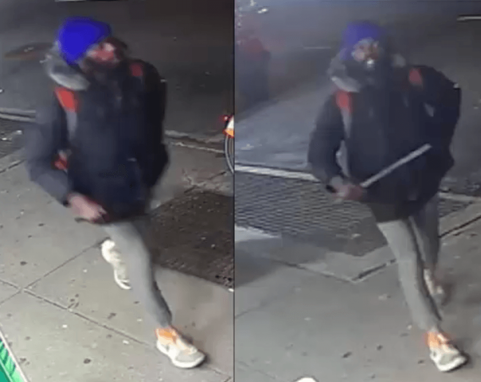 The suspect was last seen wearing a black jacket, gray pants, a blue knit hat, and gray sneakers