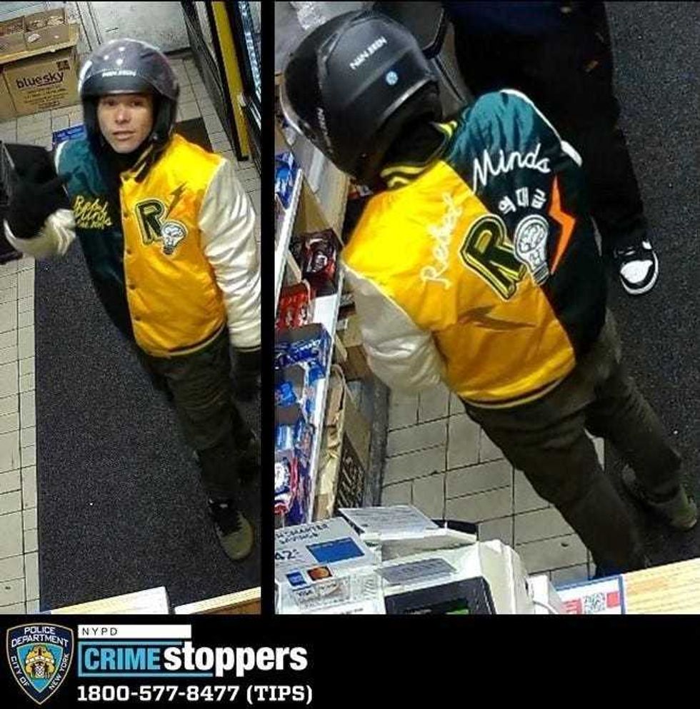The suspect was wearing a "Rebel Minds" jacket