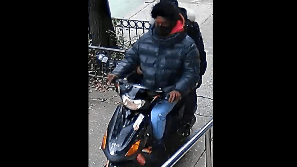 The suspects flee the scene of robberies on their moped.