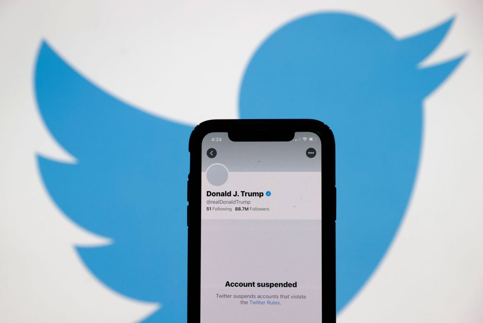 The suspended Twitter account of U.S. President Donald Trump appears on an iPhone screen on January 08, 2021 in San Anselmo, California.