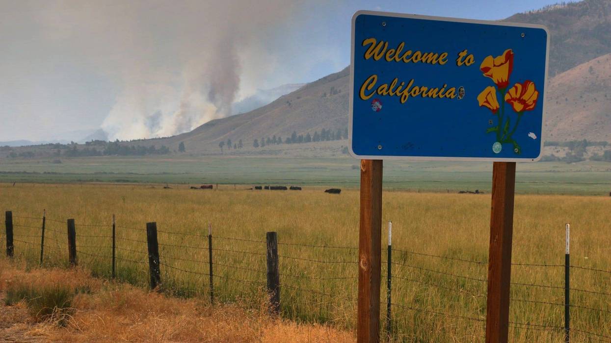 The Tamarack Fire is seen approaching Highway 88 near Woodfords in Alpine County on July 20, 2021.