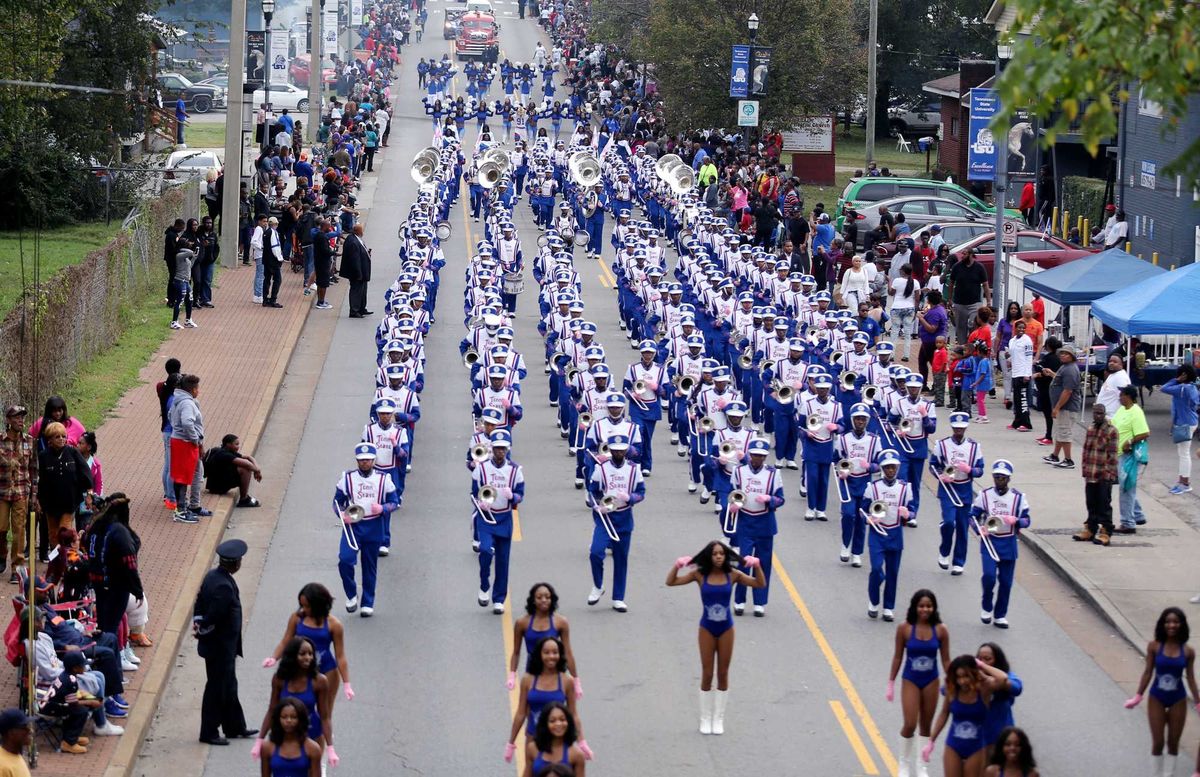 The Tennessee State University Aristocrat of Bands makes its way down Jefferson Street during TSU's homecoming parade October 14, 2017. Students from Tennessee State were selected to be part of FedEx's student ambassador program in 2022.
