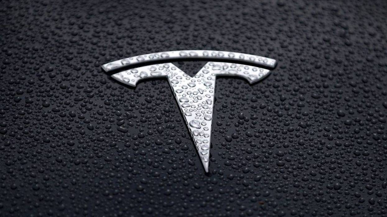 The Tesla logo is displayed on the hood of a Tesla car on May 20, 2019 in Corte Madera, California.