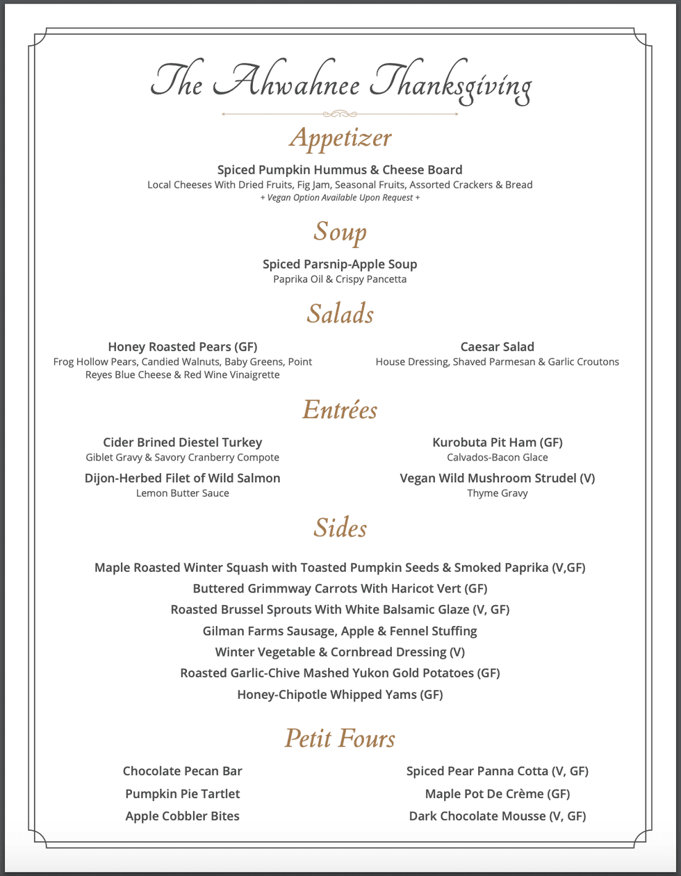 The Thanksgiving dinner menu at Yosemite