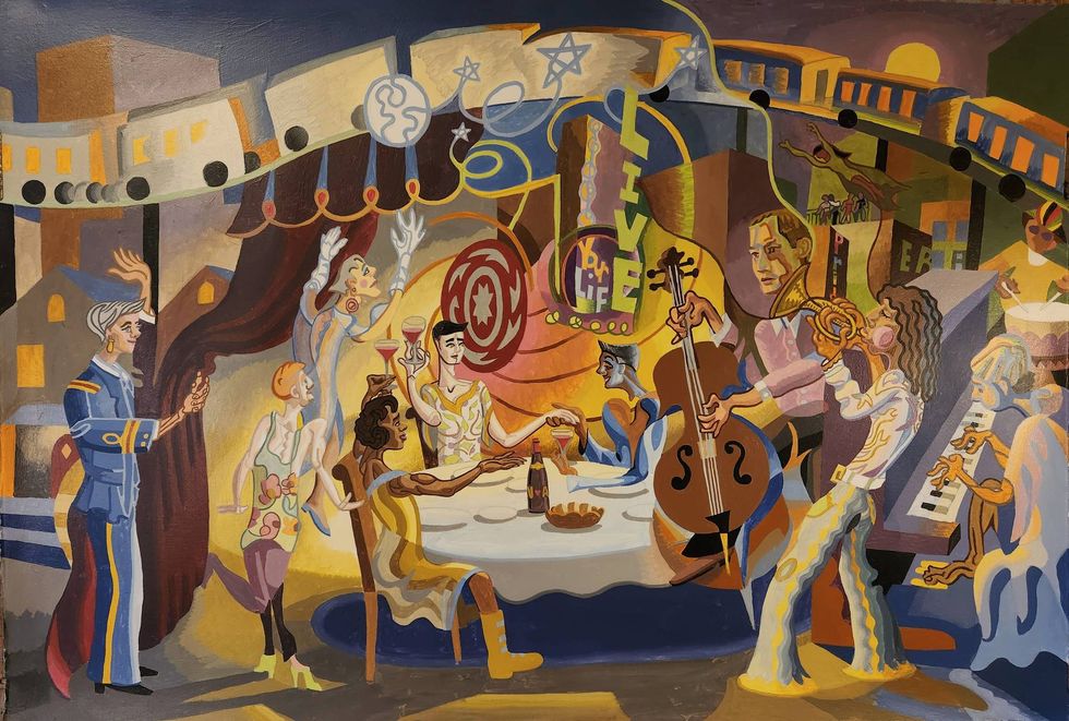 "The Theater of Life," smalti-glass mosaic for station corridor wall inside Lawrence Station.