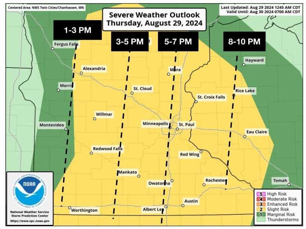 The timing of storms across the state.