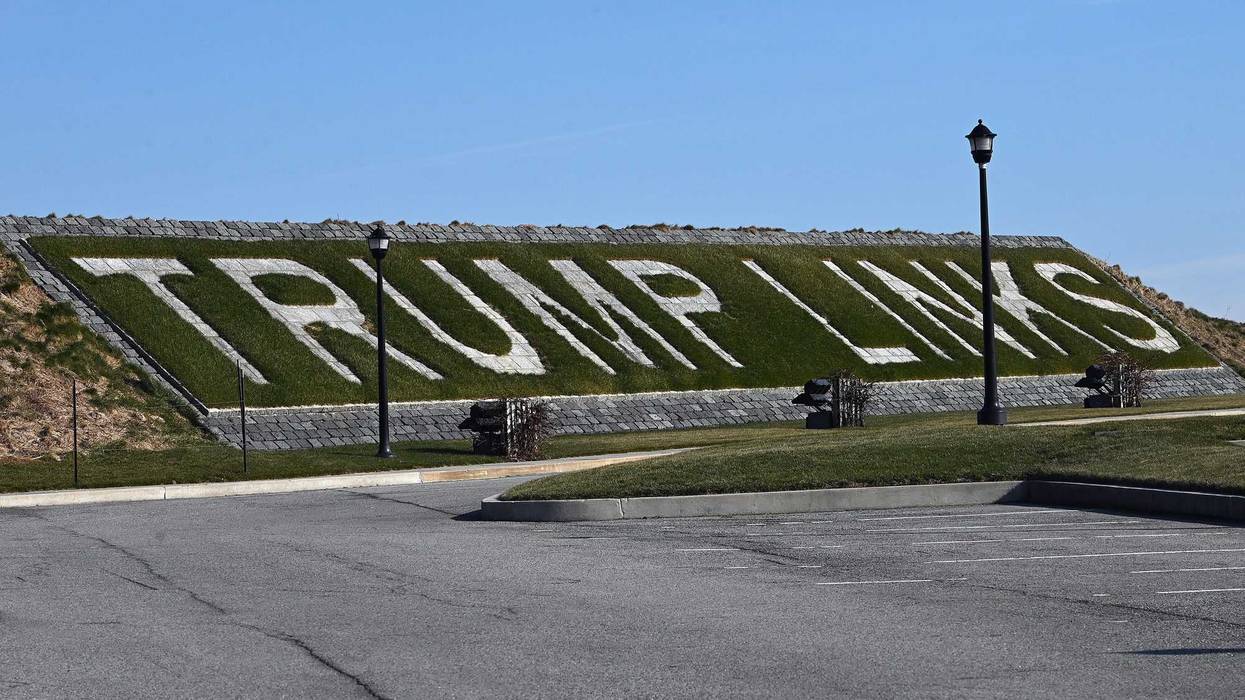 The Trump Links sign is seen at the entrance of Trump Golf Links at Ferry Point in the Bronx