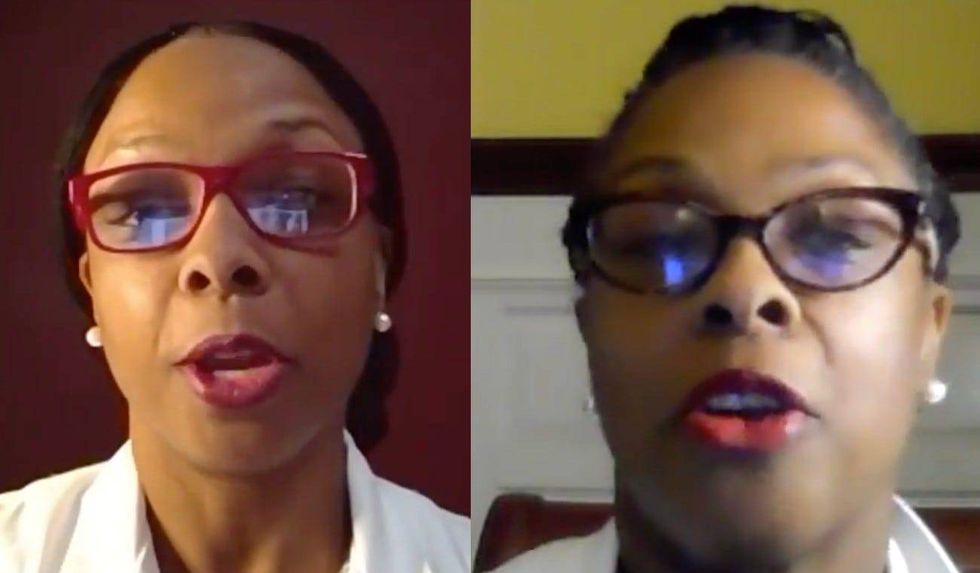 The "Twin Sister Docs," Drs. Delana Wardlaw (left) and Elana McDonald, are identical twins and respected physicians who promote accurate COVID-19 information.
