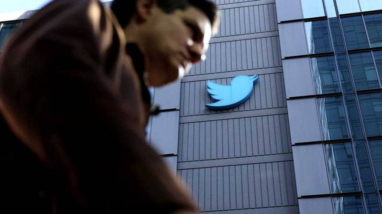 The Twitter logo is displayed on the exterior of Twitter headquarters on October 26, 2022 in San Francisco, California.