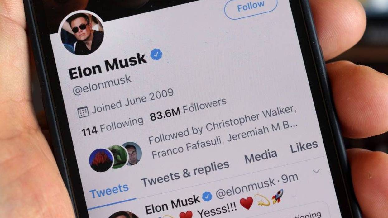 The Twitter profile of Elon Musk with more than 80 million followers in shown on a cell phone on April 25, 2022 in Chicago, Illinois.