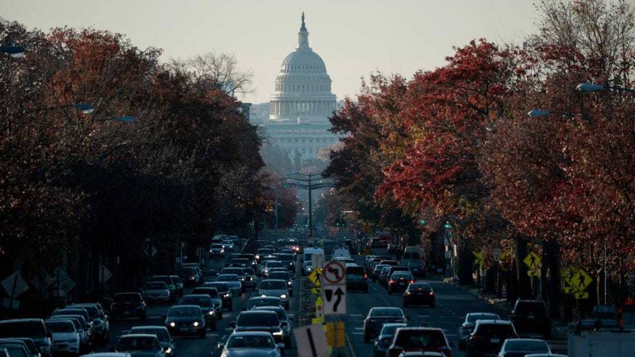 the U.S. Capitol dome is seen as traffic fills North Capitol Street on November 23, 2021 in Washington, DC.