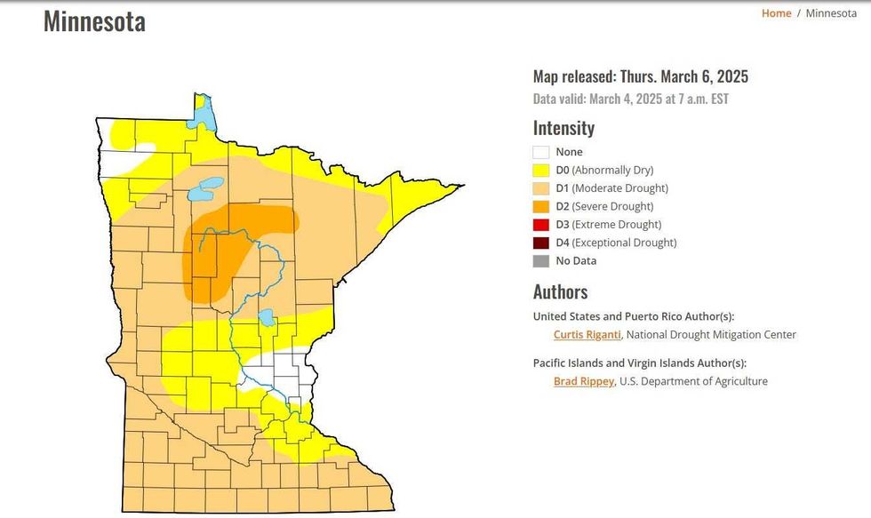 The U.S. Drought Monitor for Minnesota as of March 6, 2025