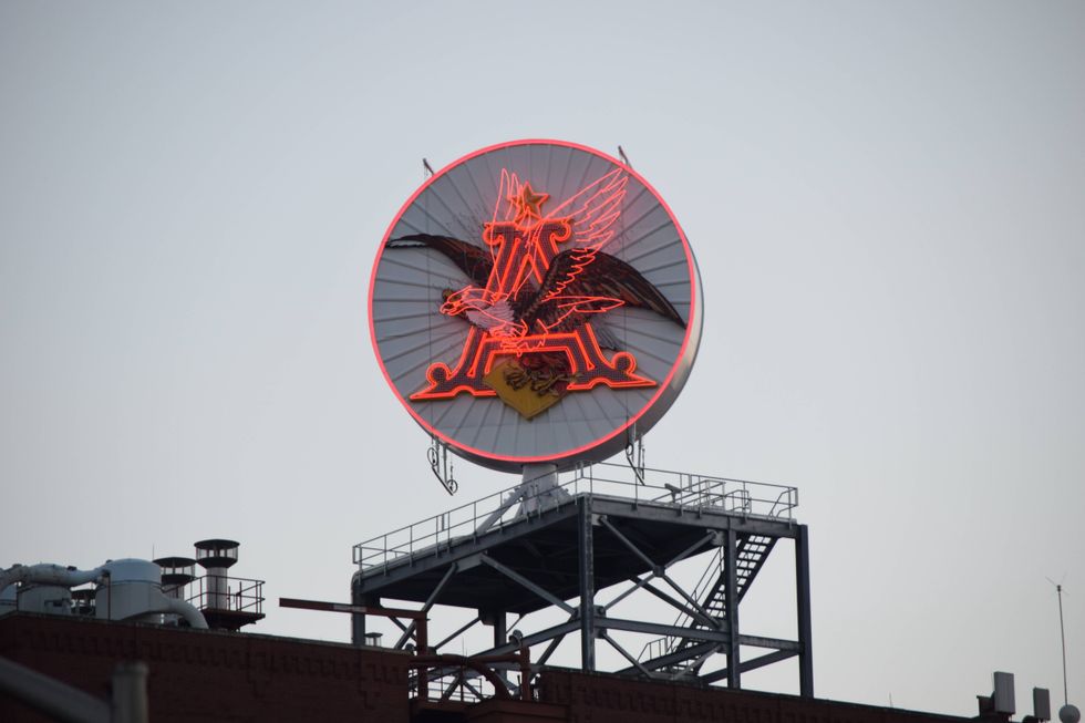 The \u201cA & Eagle\u201d sign at the Anheuser-Busch Brewery in St. Louis on 8/31/26