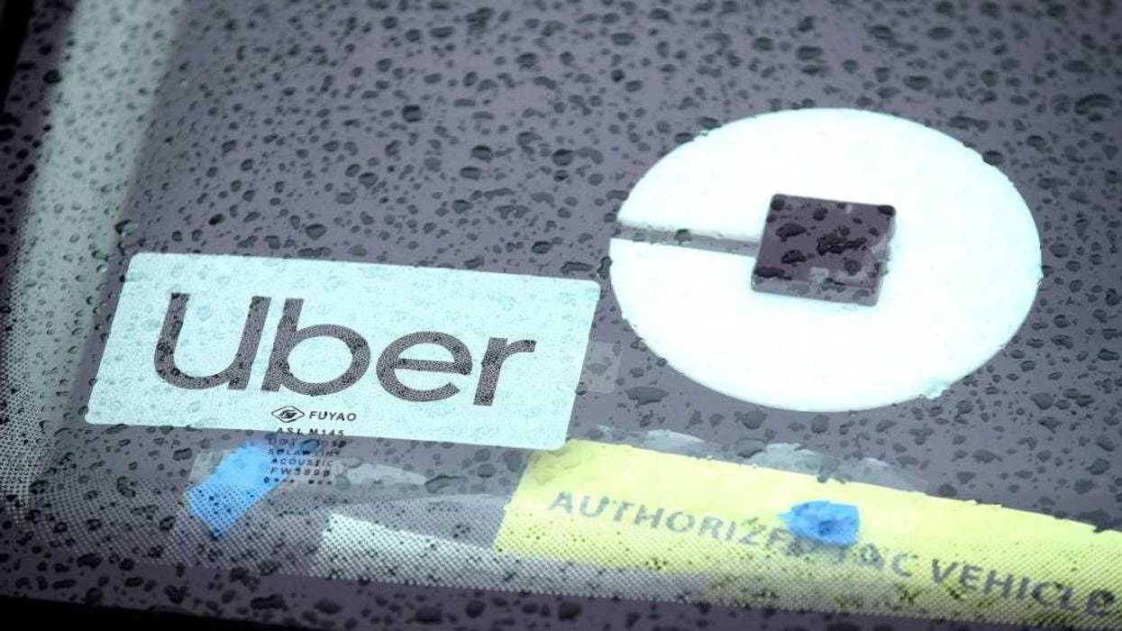 The Uber logo is displayed on a car on March 22, 2019 in San Francisco, California.
