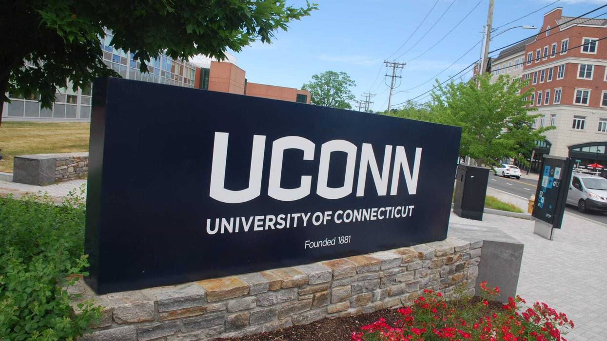 The University of Connecticut sign on the Storrs campus.