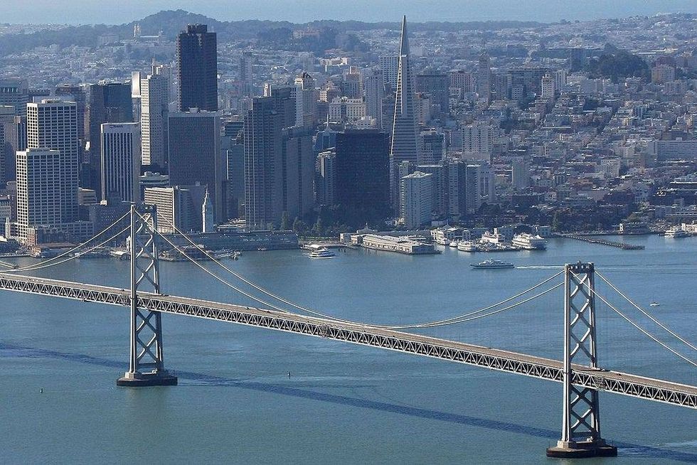 The upper deck of the western span of the San Francisco Bay Bridge is seen without traffic October 30, 2009 in San Francisco, California.