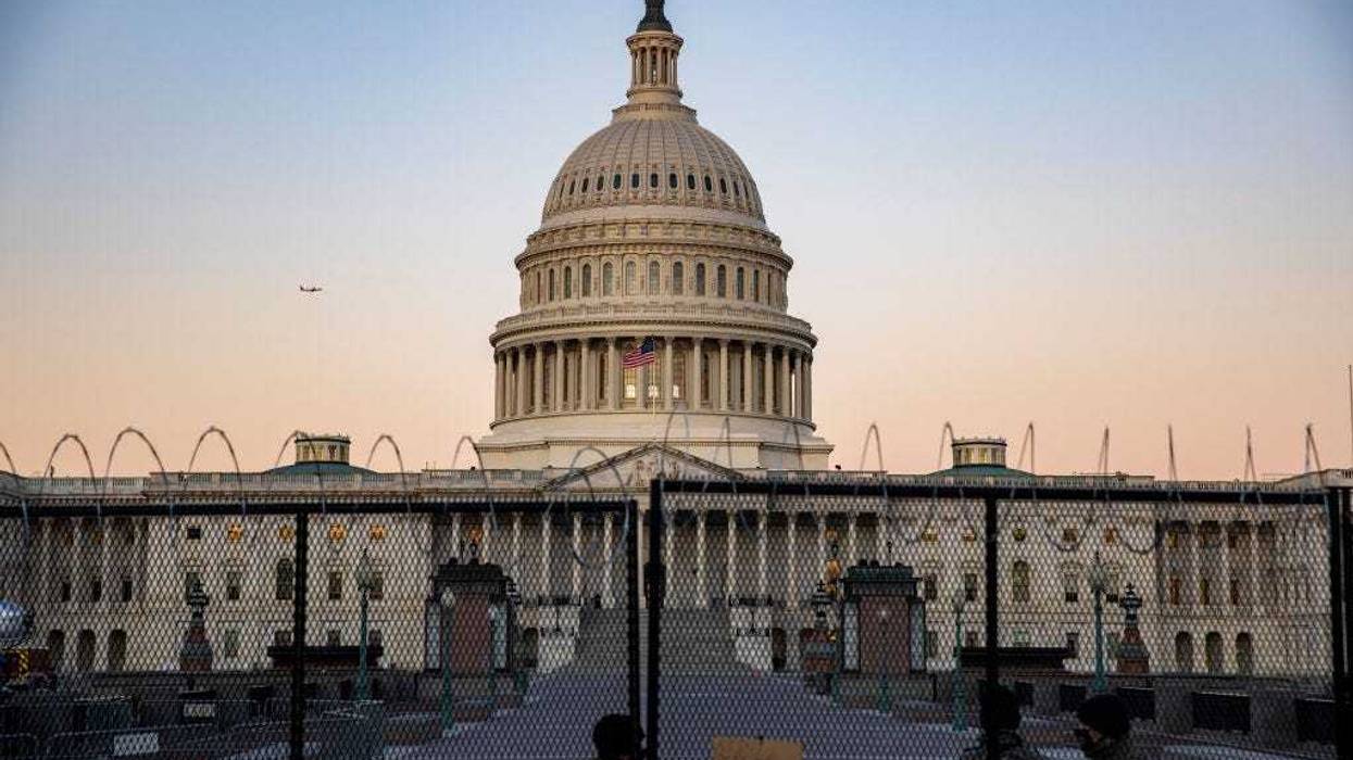 The US Capital is seen as National Guard and US Capitol Police stand guard on February 08, 2021 in Washington, DC.