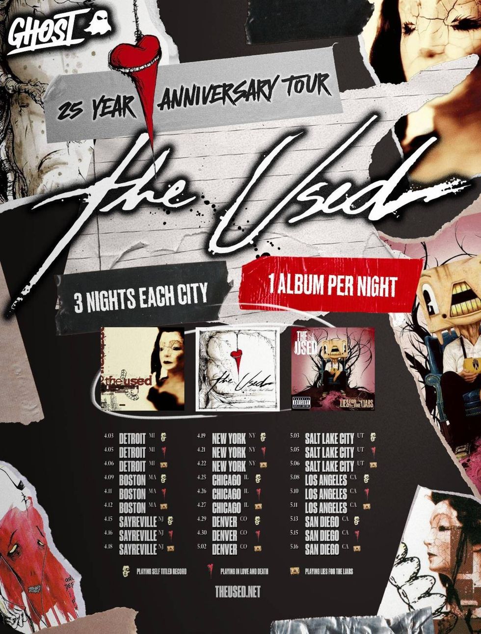 The Used 25 Year Anniversary Tour poster