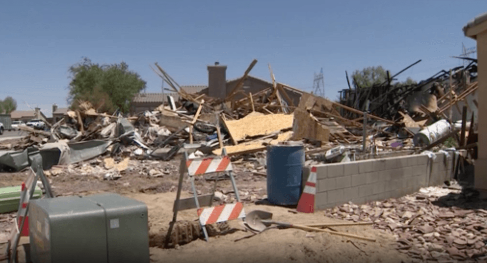 The Victorville house leveled by an explosion.