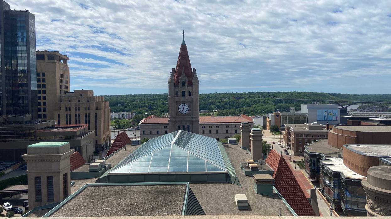 The view from the top of the North Tower of the Landmark Tower in St. Paul which opened to the public, a rare opportunity to see the view from the iconic building.