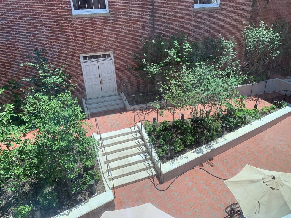 The view of the Old First House courtyard from the second floor.