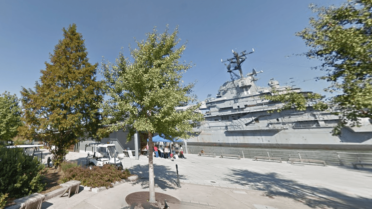 The view of the USS Intrepid from Pier 84, where a 35-year-old man was fatally stabbed on Thursday.