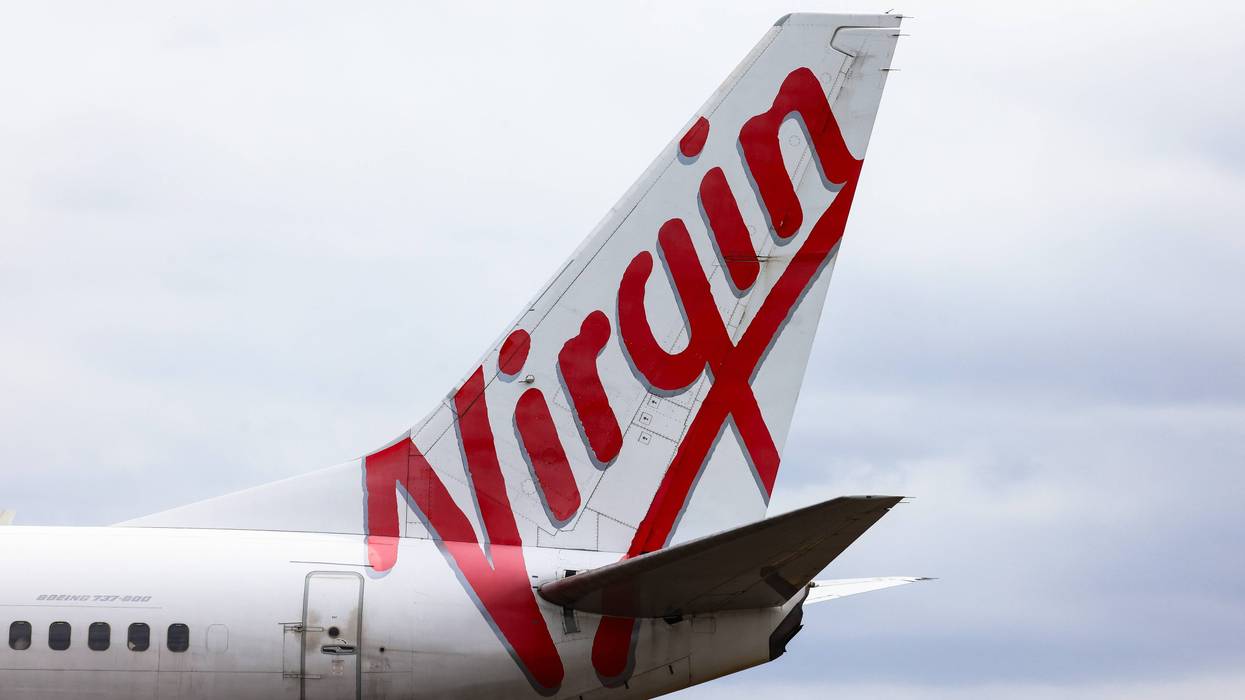The Virgin logo displayed on an aircraft tail at Sydney Airport on January 20, 2024 in Sydney, Australia.