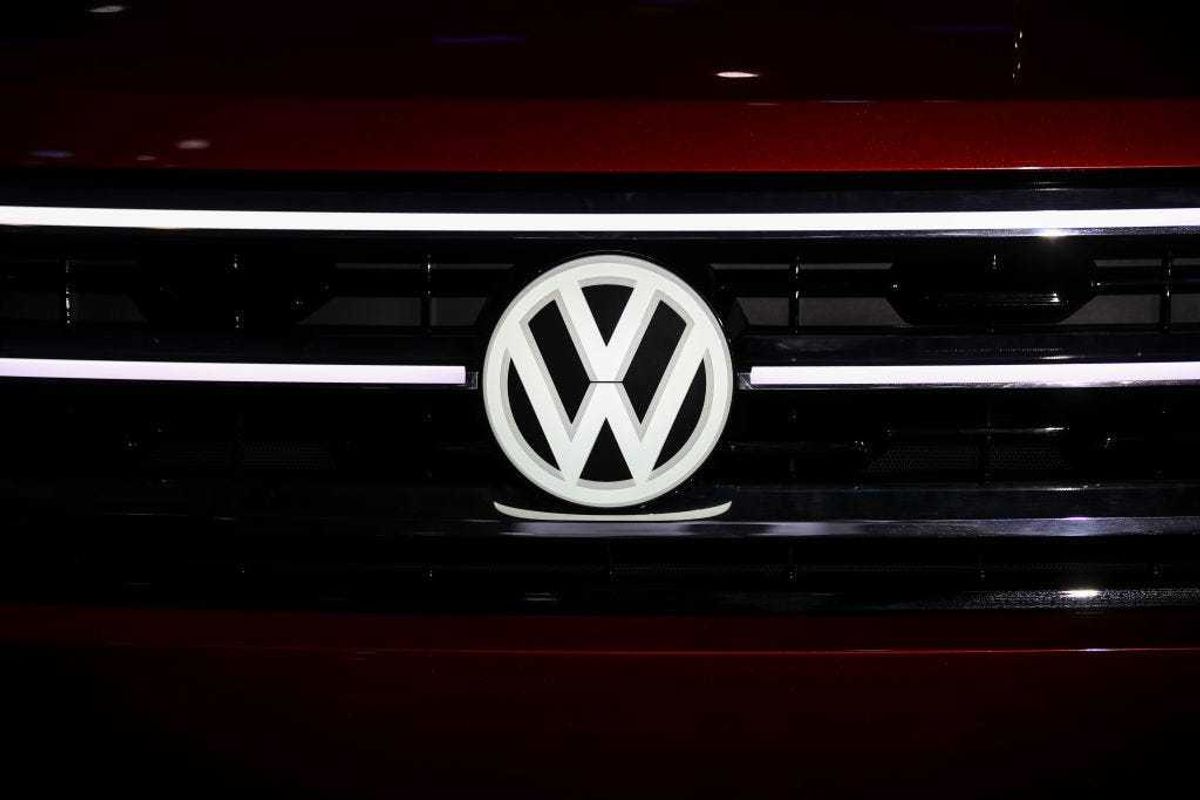 The Volkswagen logo is displayed on the Volkswagen Atlas Cross Sport concept SUV at the New York International Auto Show, March 28, 2018 at the Jacob K. Javits Convention Center in New York City.