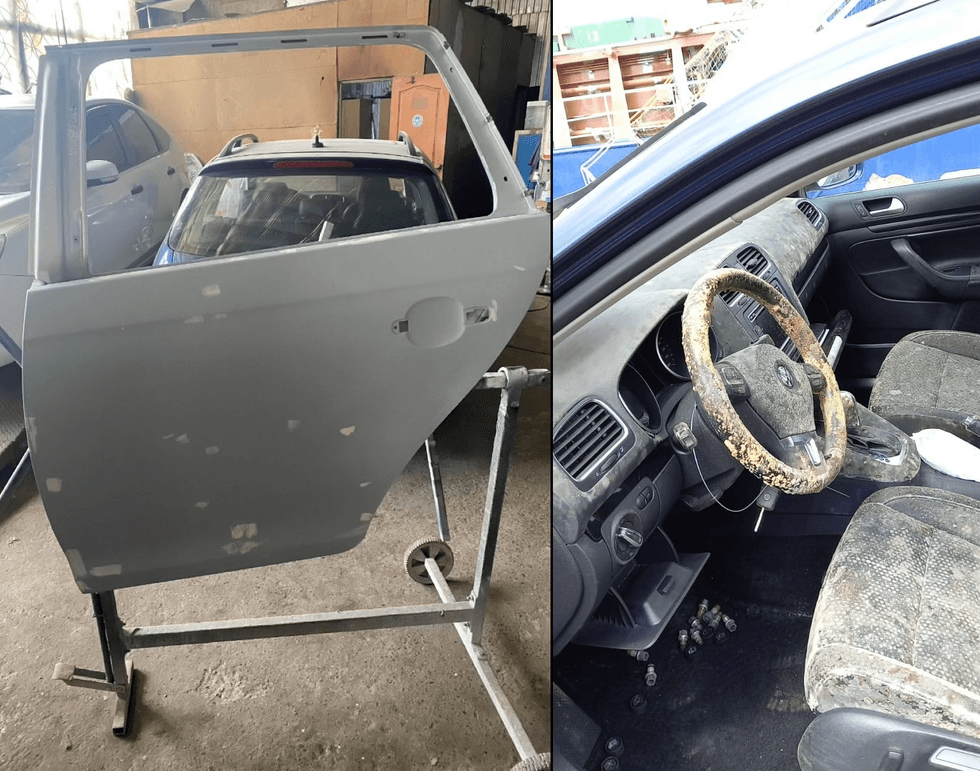 The Volkswagen spent six months on a ship and gathered mold before Sergei restored it