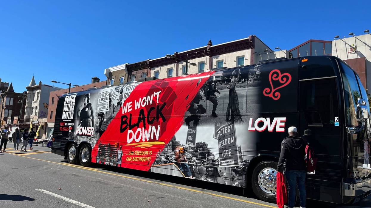 The We Won't Black Down bus by Black Voters Matter, which came to North Philadelphia on Saturday.