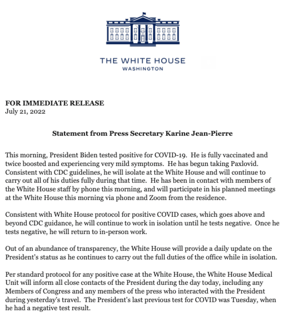 The White House announced Biden