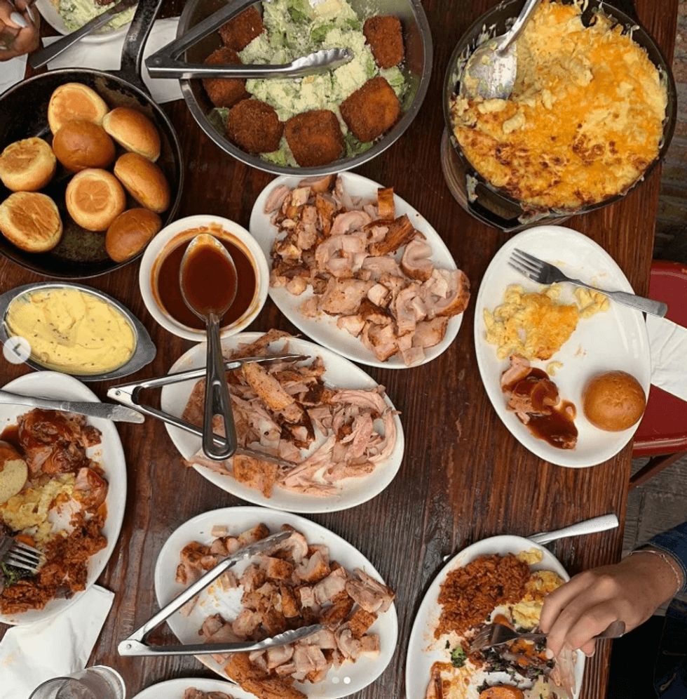 The whole alligator meal at Frontier in Chicago, ready to eat.