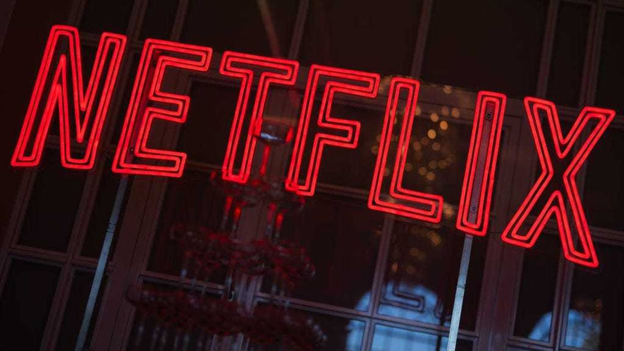 The word "Netflix" shines brightly at the presentation of the new season (3) of the Netflix series "Bridgerton."