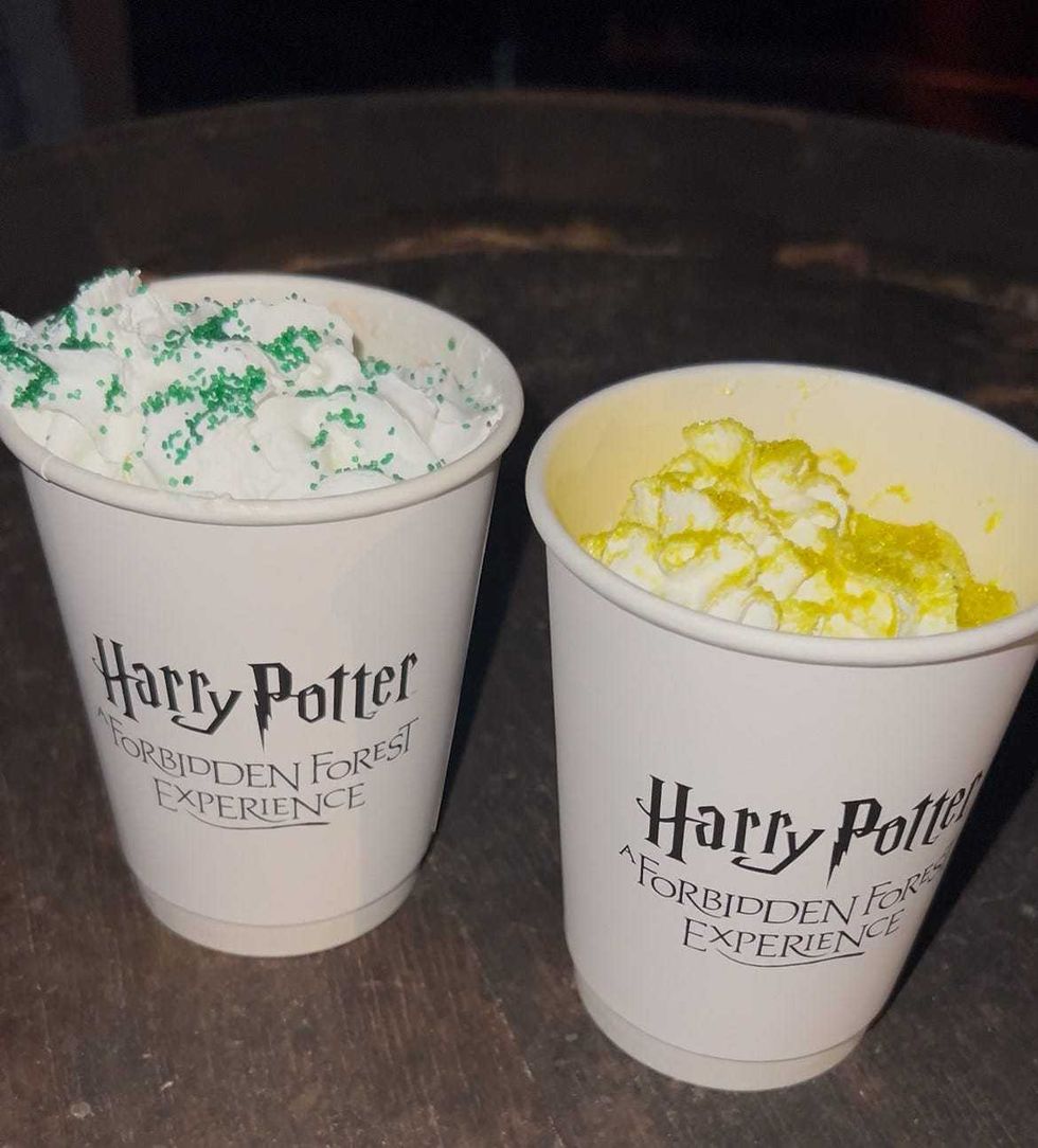 Themed hot chocolates are a just one of several themed options guests can order in the village at the "Harry Potter: A Forbidden Forest Experience" at Ingleside