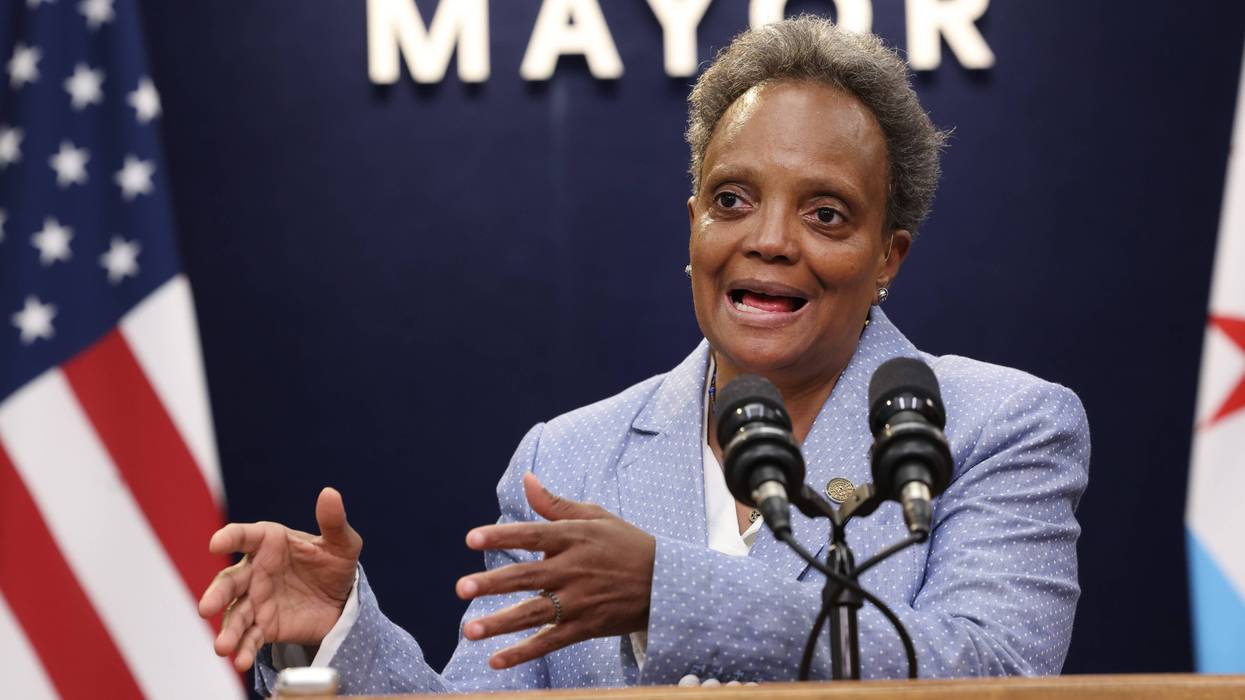 Then-Chicago Mayor Lori Lightfoot speaks to the press in May 2023.