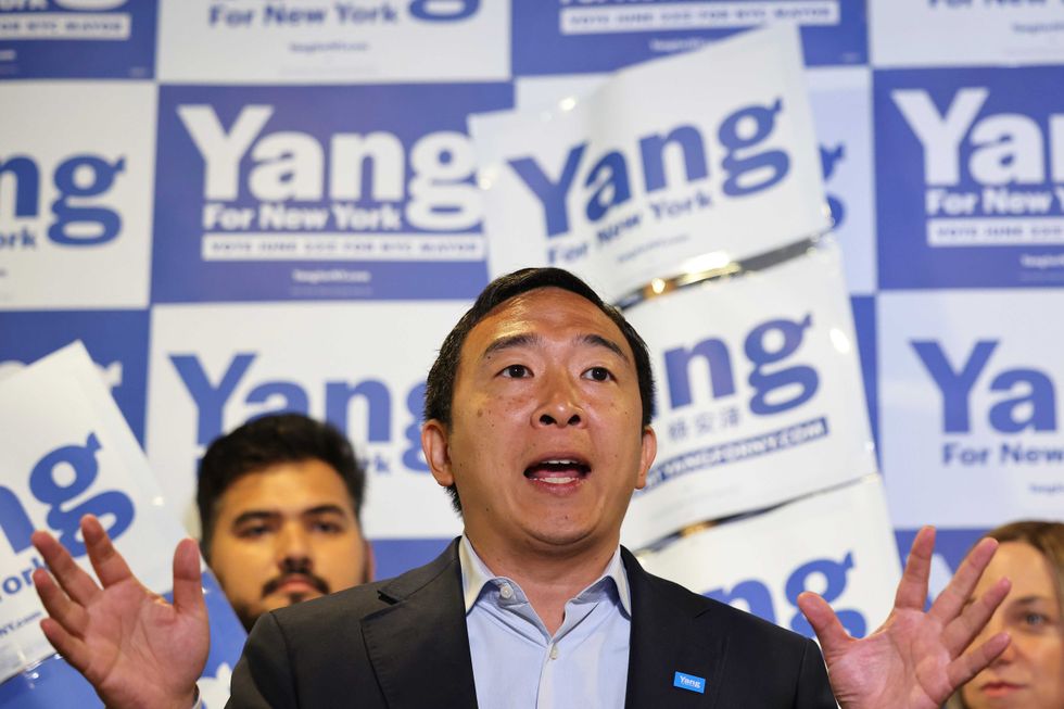 Then-mayoral candidate Andrew Yang speaks at a press conference on June 21, 2021