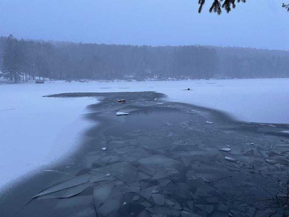 Thin ice at Basswood Pond.