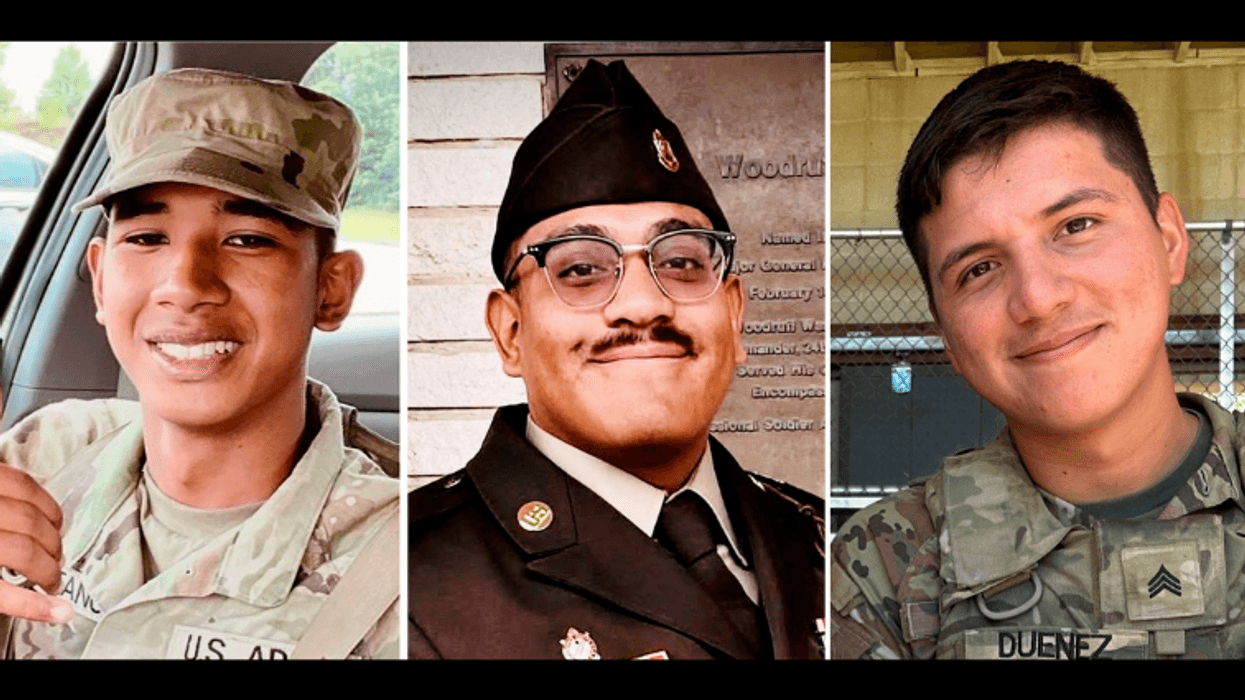 This combination of images shows from left, Army Pfc. Dante D. Taitano, 21, of Dededo, Guam, Sgt. Edvin F. Franco, 25, of Glendale, Calif., and Sgt. Jose Duenez Jr., 25, of Joliet, Ill., three of the four soldiers who were killed in a training accident near Pabradė, Lithuania, in March 2025
