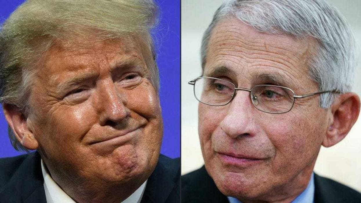 This combination of pictures created on July 13, 2020 shows US President Donald Trump in Phoenix, Arizona, June 23, 2020 and Anthony Fauci , director of the National Institute of Allergy and Infectious Diseases in Washington, DC on April 29, 2020.