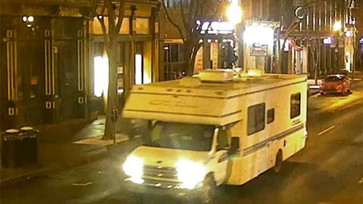 This image taken from surveillance video provided by Metro Nashville PD shows a recreational vehicle that was involved in a blast on Friday, Dec. 25, 2020 in Nashville, Tenn. (Metro Nashville PD via AP)