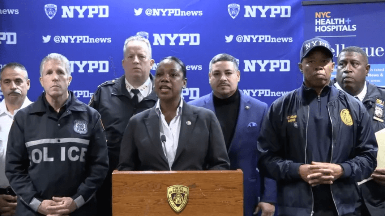 This photo provided by NYPD, New York City Police Commissioner Keechant Sewell address the media during a news conference on Saturday, Dec. 31, 2022.