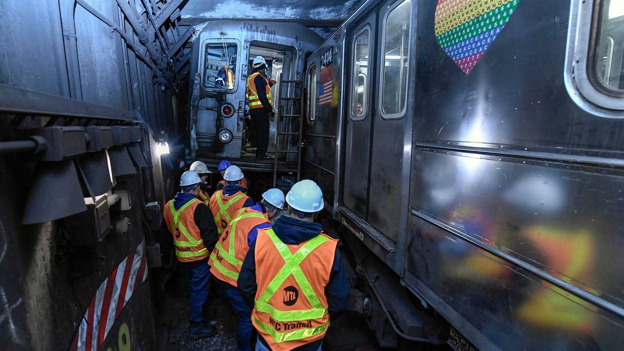 This photo provided by The Metropolitan Transportation Authority (MTA) shows emergency personnel at the scene of a train derailment of a New York City subway car, Thursday, Jan. 4, 2024