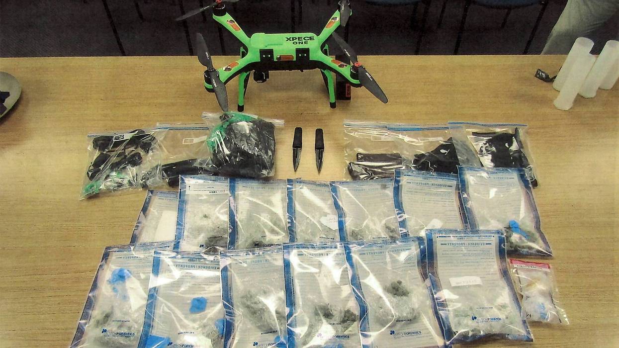 This photo provided by the New York State Department of Correction and Community Supervision shows contraband and the drone that was used to deliver them displayed at Marcy Correctional Facility, Saturday, March 14, 2026, in Marcy, N.Y.