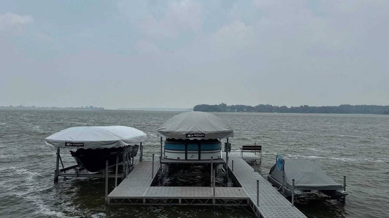 This photo taken by Pace Maier shows smoky skies on Saturday, July 12, 2025, at Pelican Lake near Ashby, Minn.