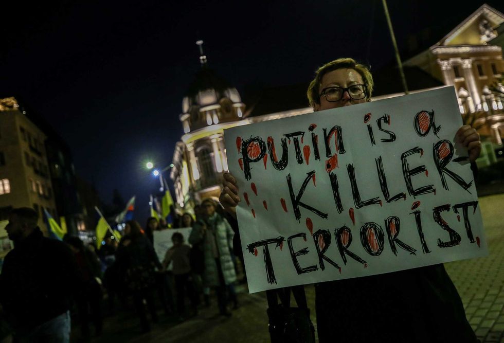 Thousands of people gathered in a peaceful march against the Russian attacks on Ukraine in Sofia, Bulgaria, on March 24, 2022.
